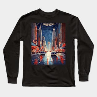 Manhattan New York Starry Night United States of America Tourism Vintage Long Sleeve T-Shirt